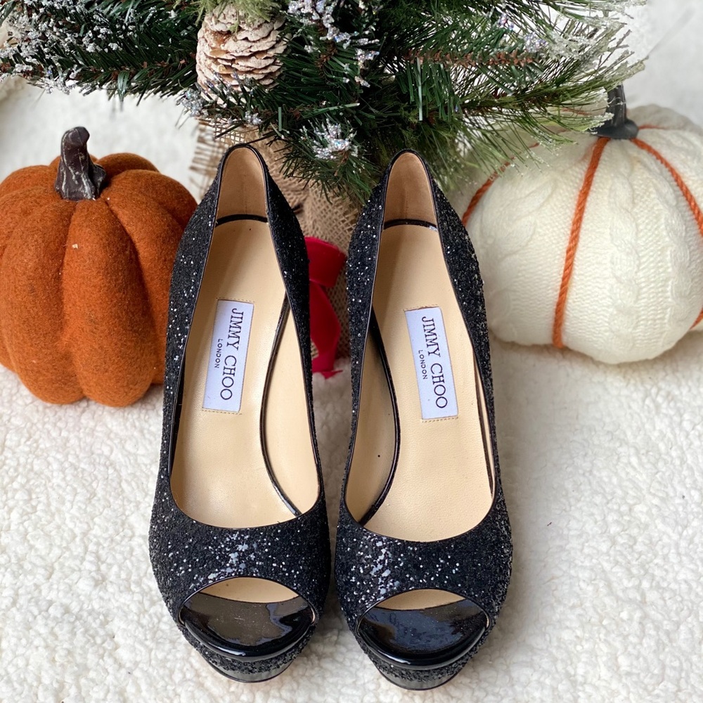 Jimmy Choo Black Glitter Platform